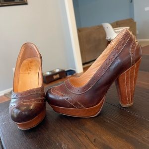 Bed Stu wedge pump heels platform leather brown 6.5 vintage style